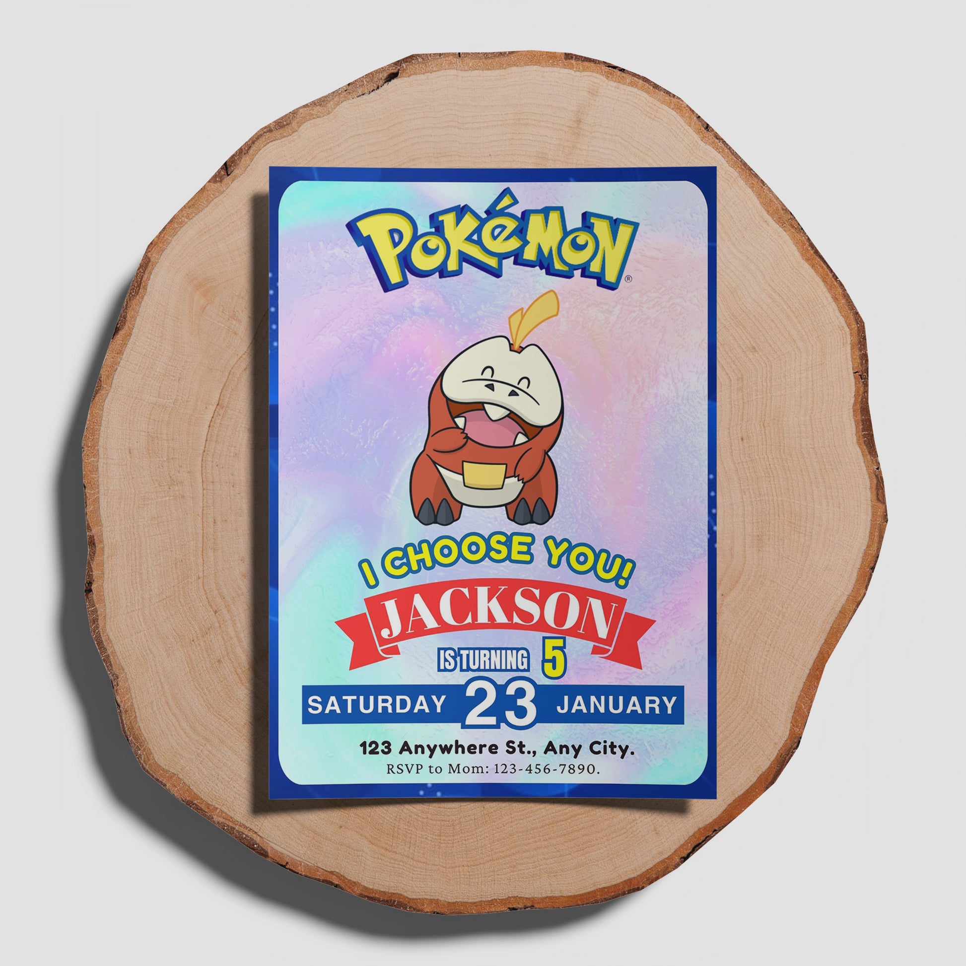 Fuecoco Invitation Template | Pokemon Birthday Invite - CreativeRino