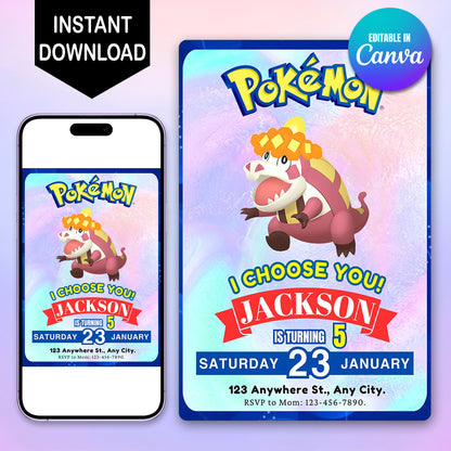 Crocalor Invitation Template | Pokemon Birthday Invite - CreativeRino