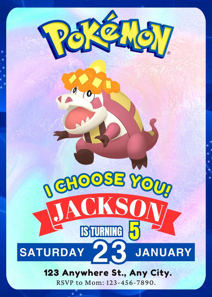 Crocalor Invitation Template | Pokemon Birthday Invite - CreativeRino