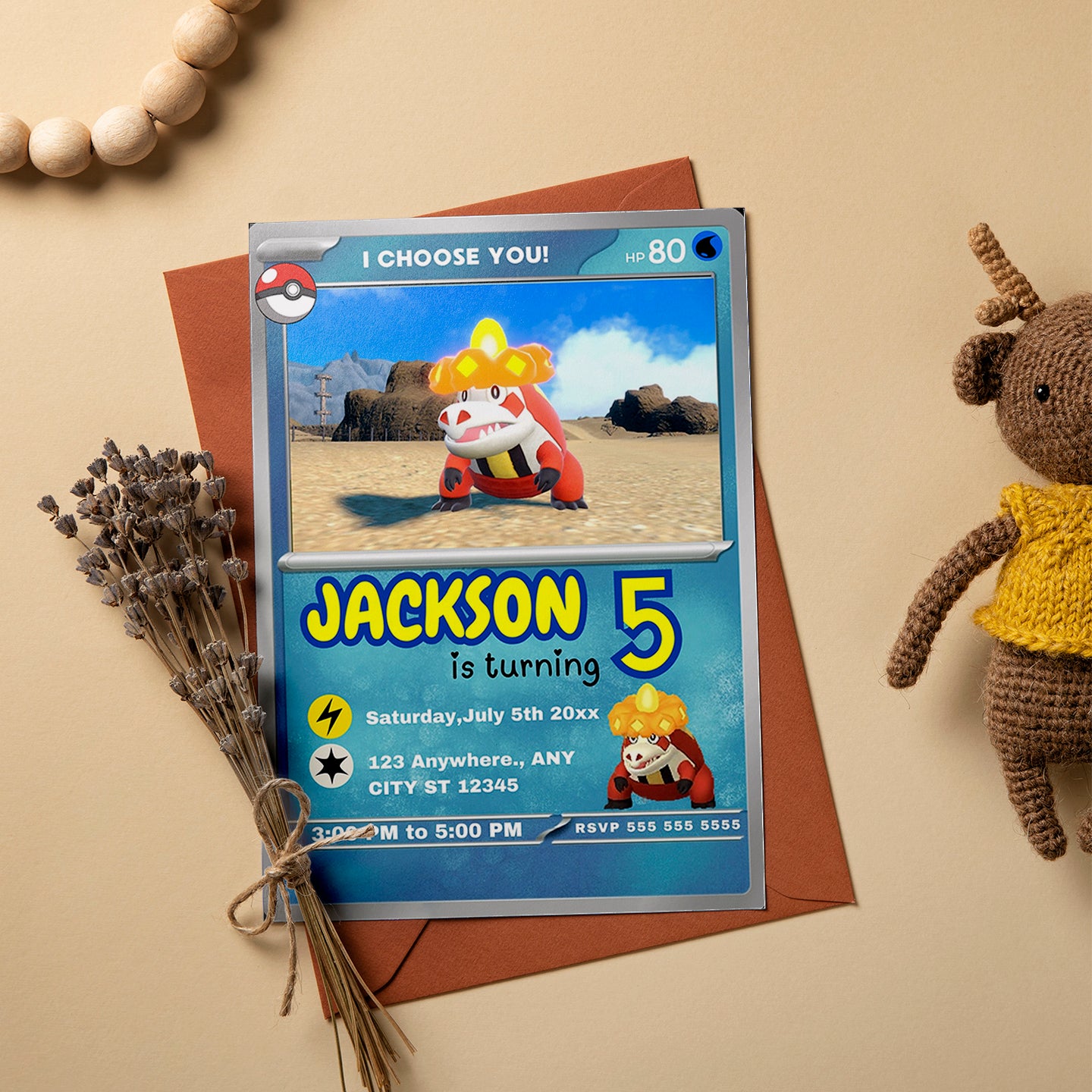 Crocalor Invitation Template | Pokemon Card Birthday Invite - CreativeRino