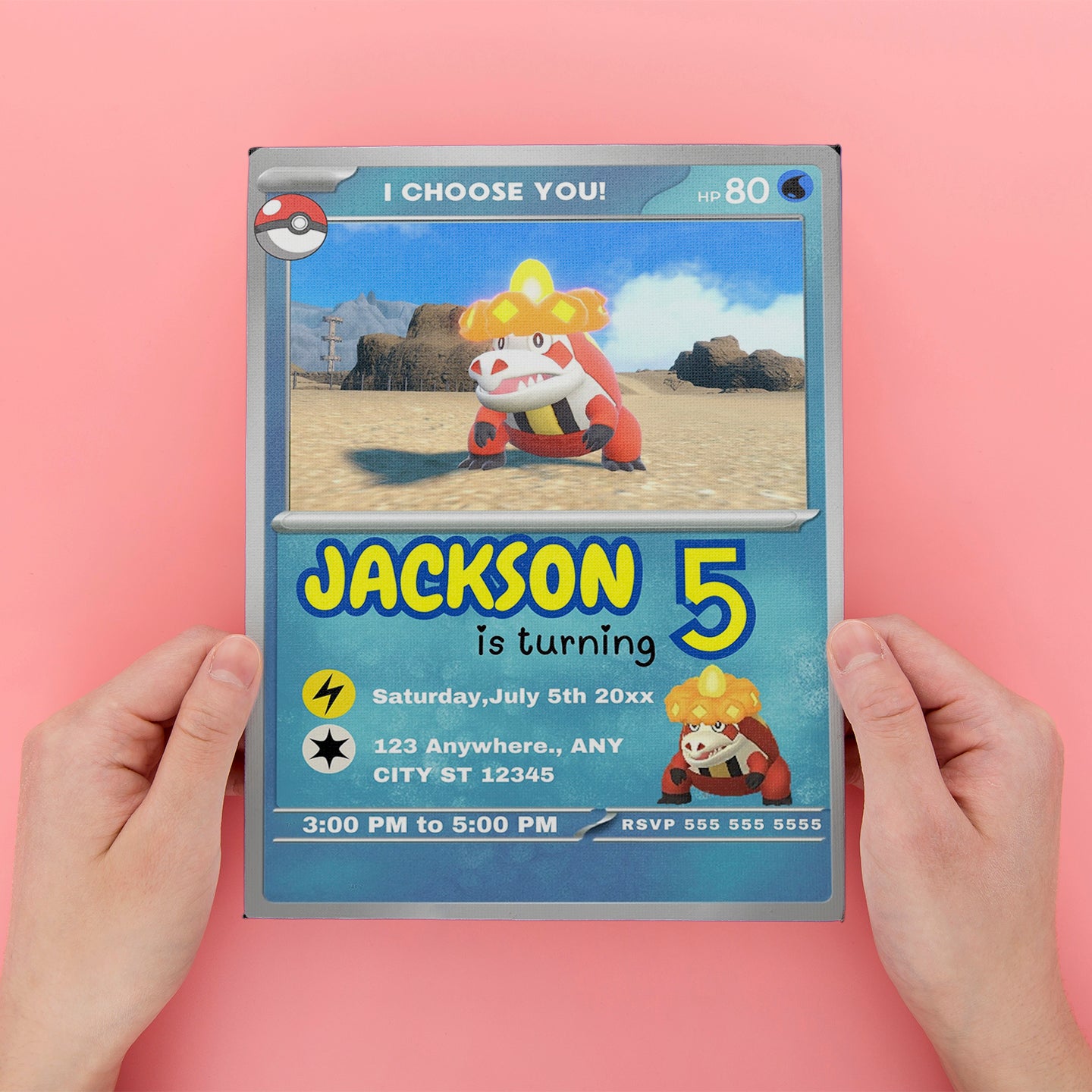 Crocalor Invitation Template | Pokemon Card Birthday Invite - CreativeRino