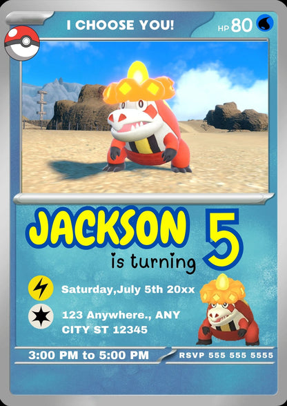 Crocalor Invitation Template | Pokemon Card Birthday Invite - CreativeRino