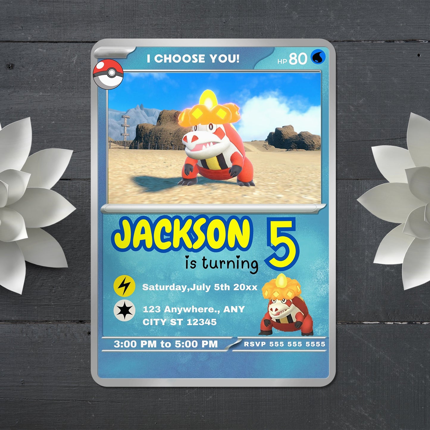 Crocalor Invitation Template | Pokemon Card Birthday Invite - CreativeRino