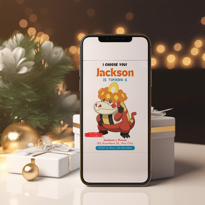 Crocalor Birthday Party Invitation Template | Pokemon Invite - CreativeRino