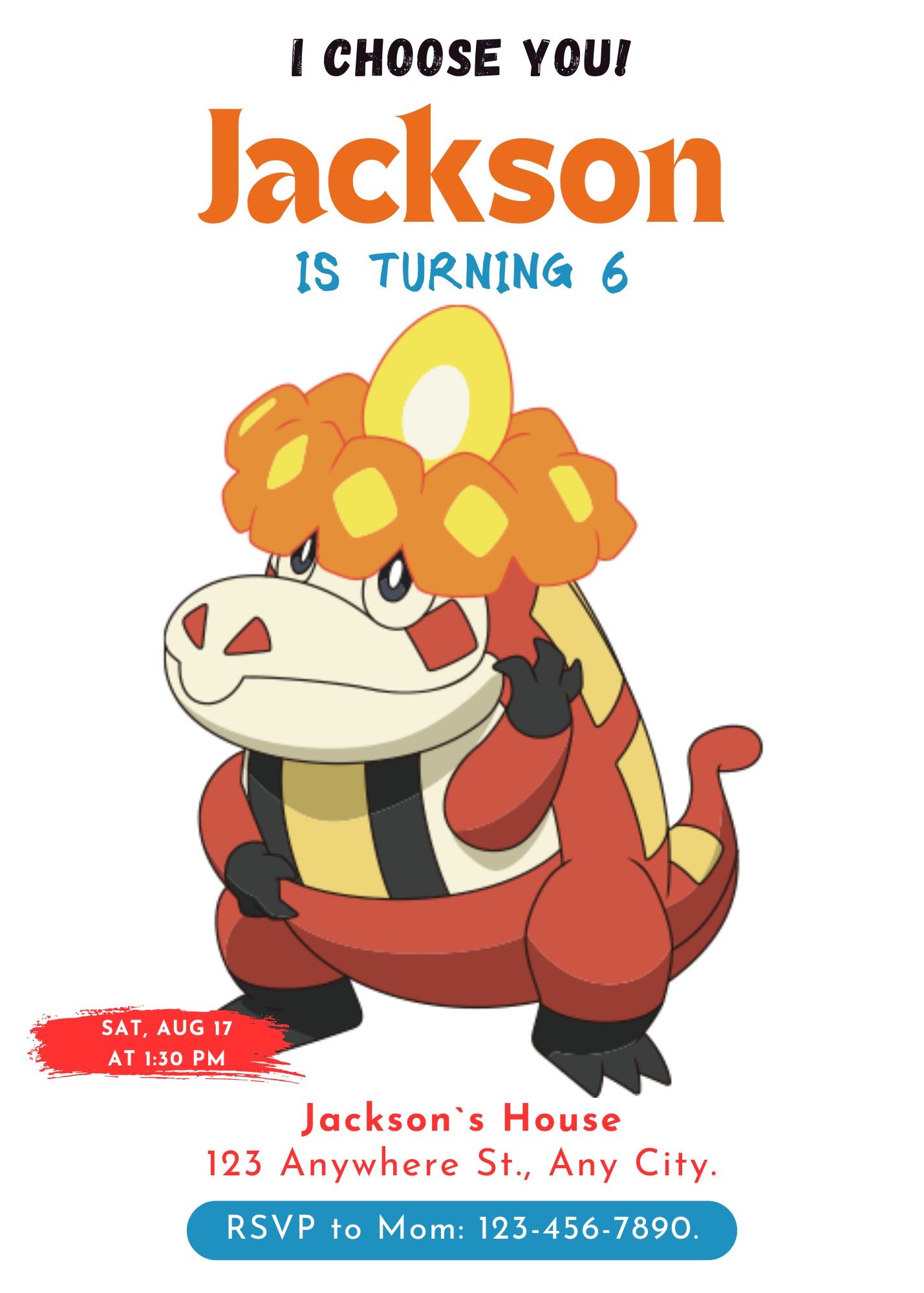 Crocalor Birthday Party Invitation Template | Pokemon Invite - CreativeRino