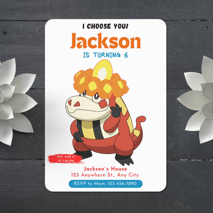 Crocalor Birthday Party Invitation Template | Pokemon Invite - CreativeRino