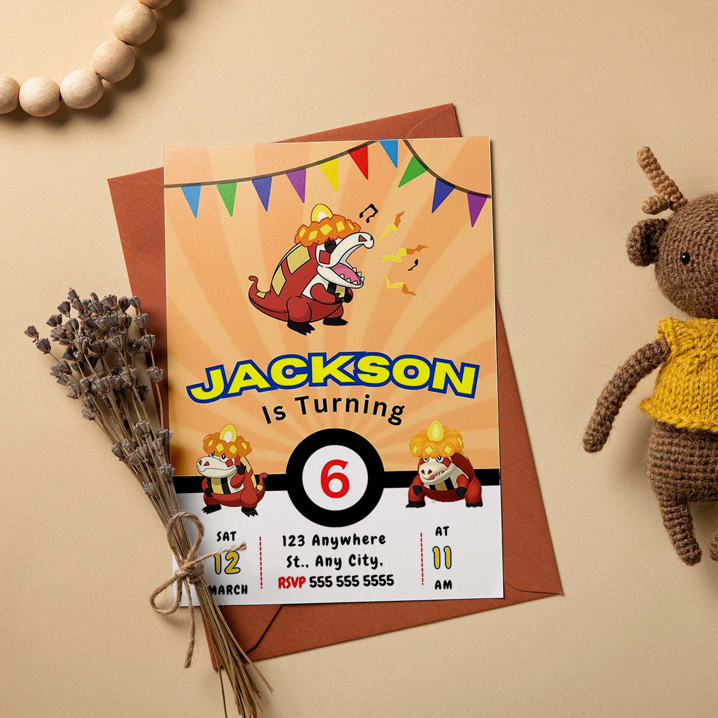 Crocalor Pokemon Birthday Party Invitation Template - CreativeRino