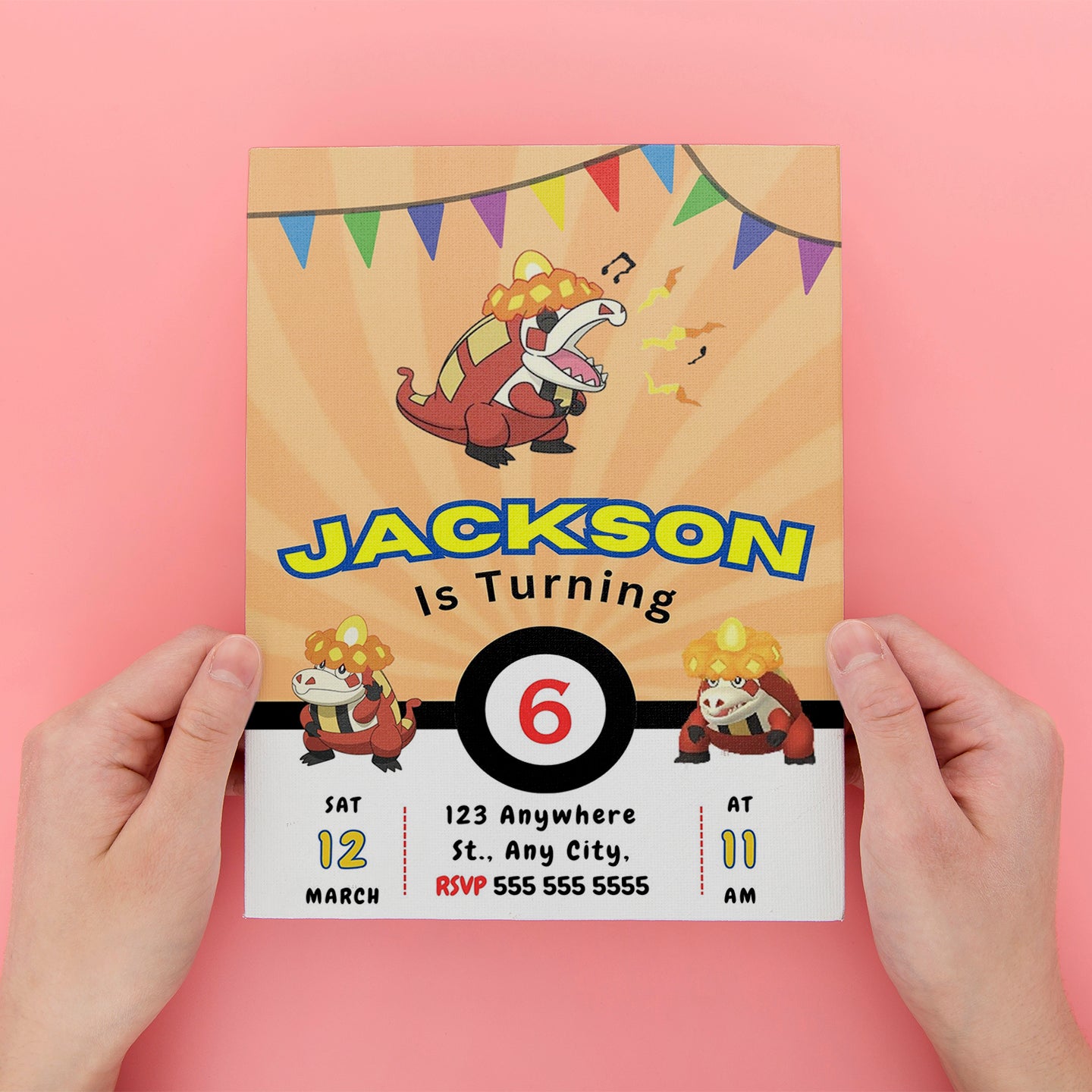 Crocalor Pokemon Birthday Party Invitation Template - CreativeRino
