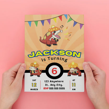 Crocalor Pokemon Birthday Party Invitation Template - CreativeRino