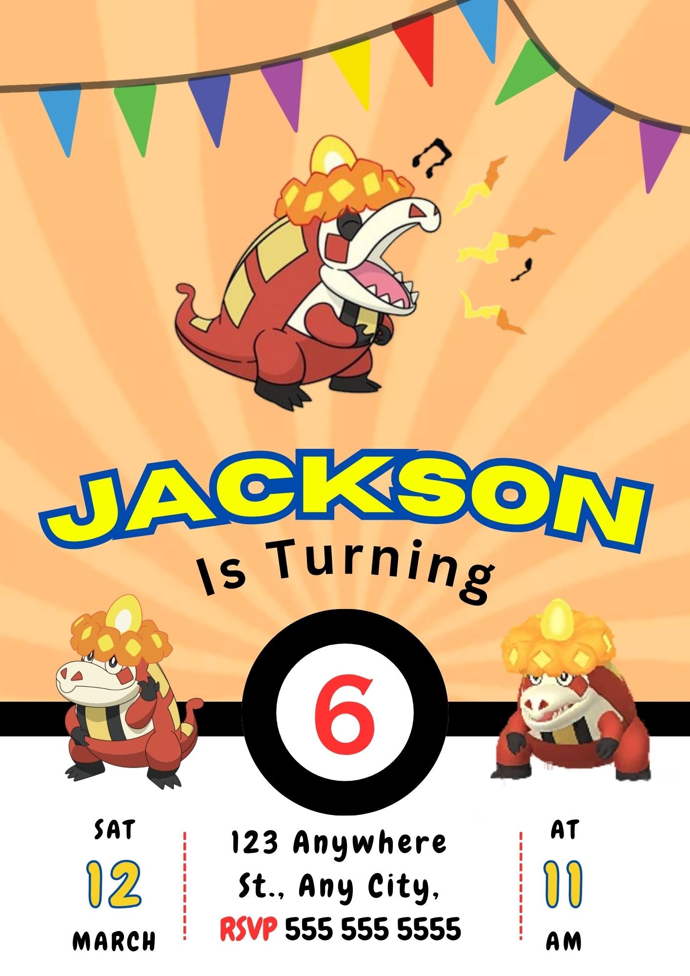 Crocalor Pokemon Birthday Party Invitation Template - CreativeRino