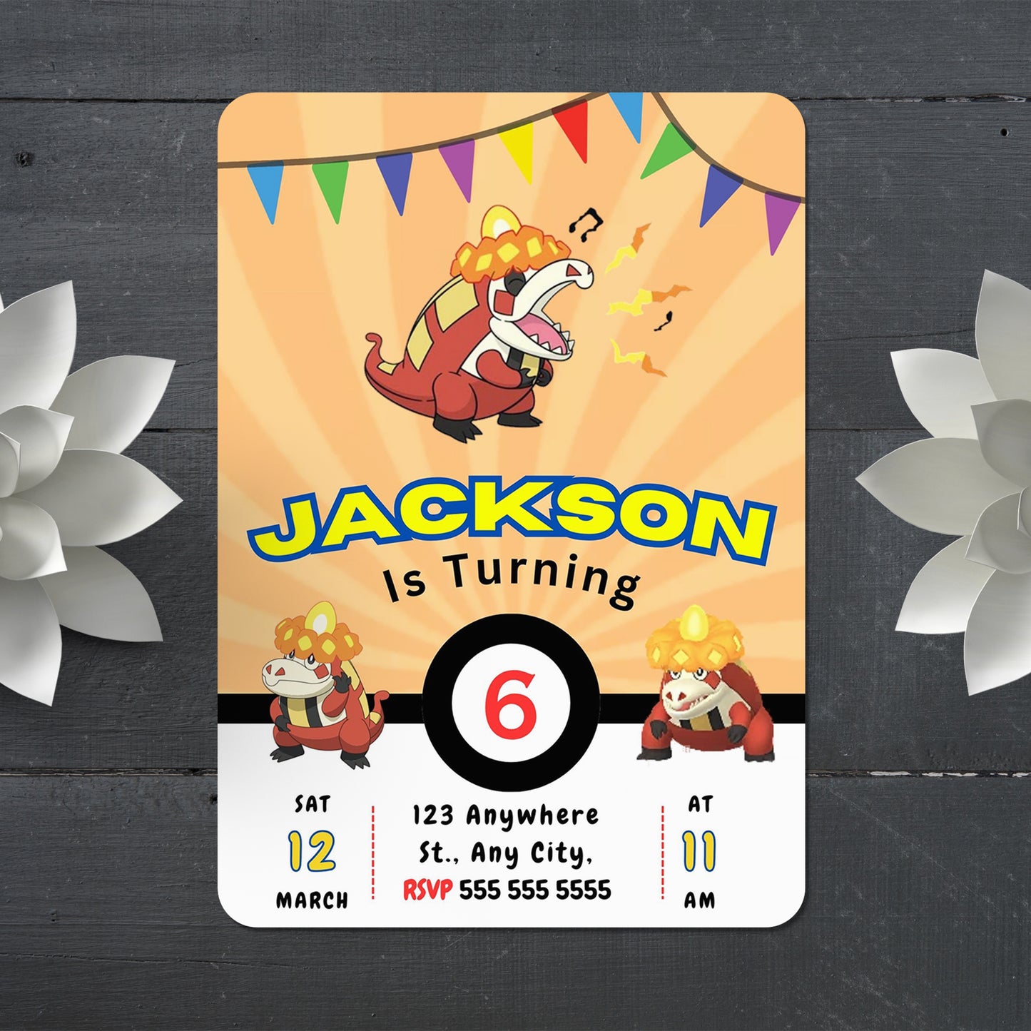 Crocalor Pokemon Birthday Party Invitation Template - CreativeRino
