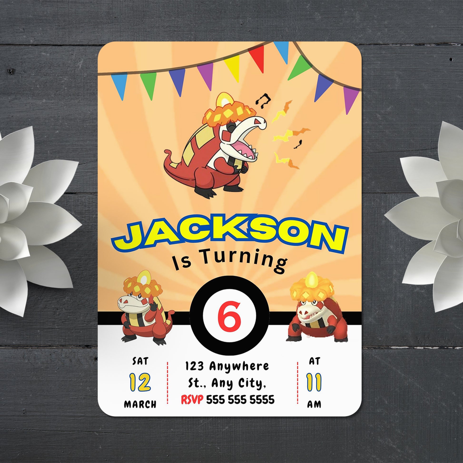 Crocalor Pokemon Birthday Party Invitation Template - CreativeRino