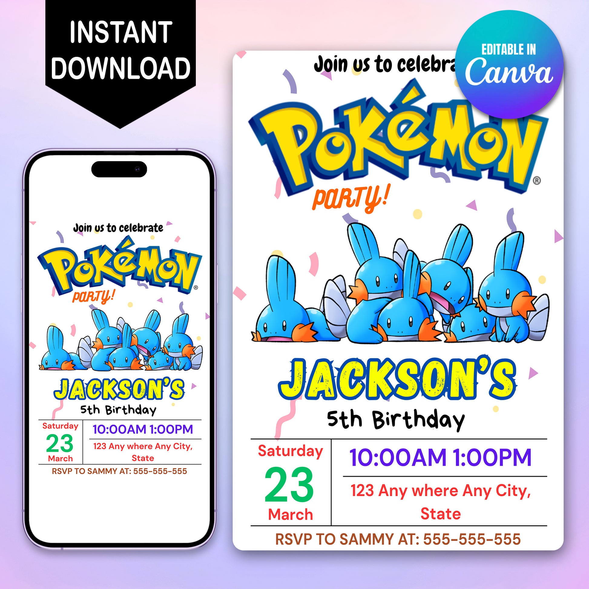 Mudkip Birthday Invitation Template | Pokemon Invite - CreativeRino