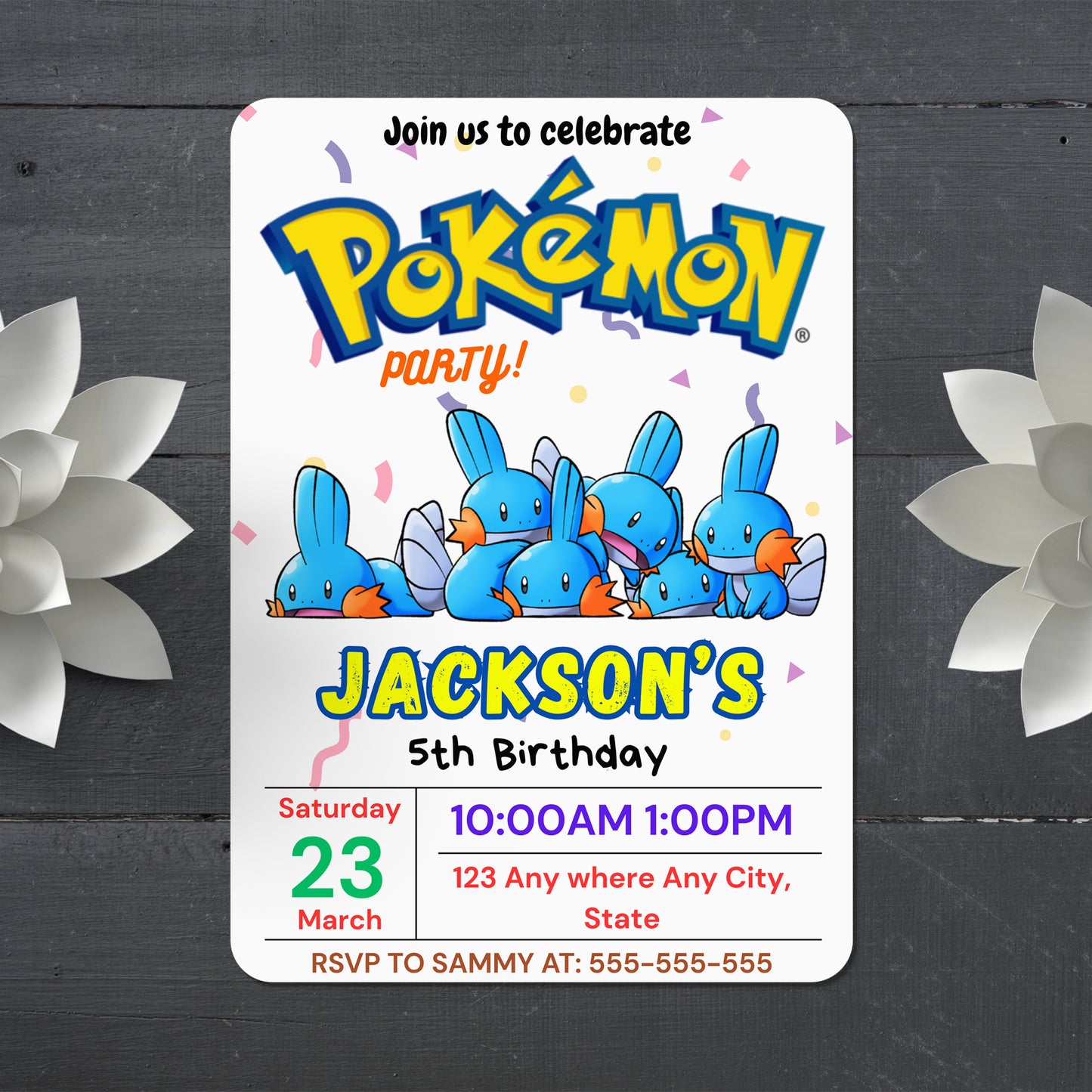 Mudkip Birthday Invitation Template | Pokemon Invite - CreativeRino