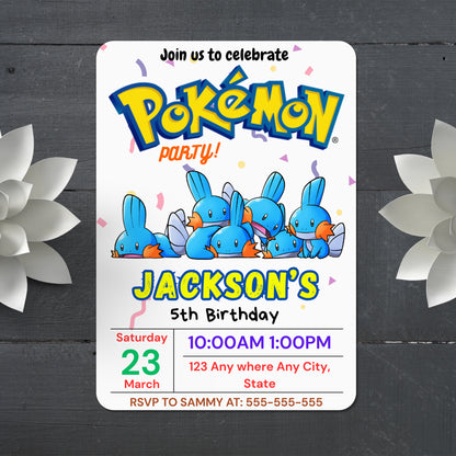Mudkip Birthday Invitation Template | Pokemon Invite - CreativeRino