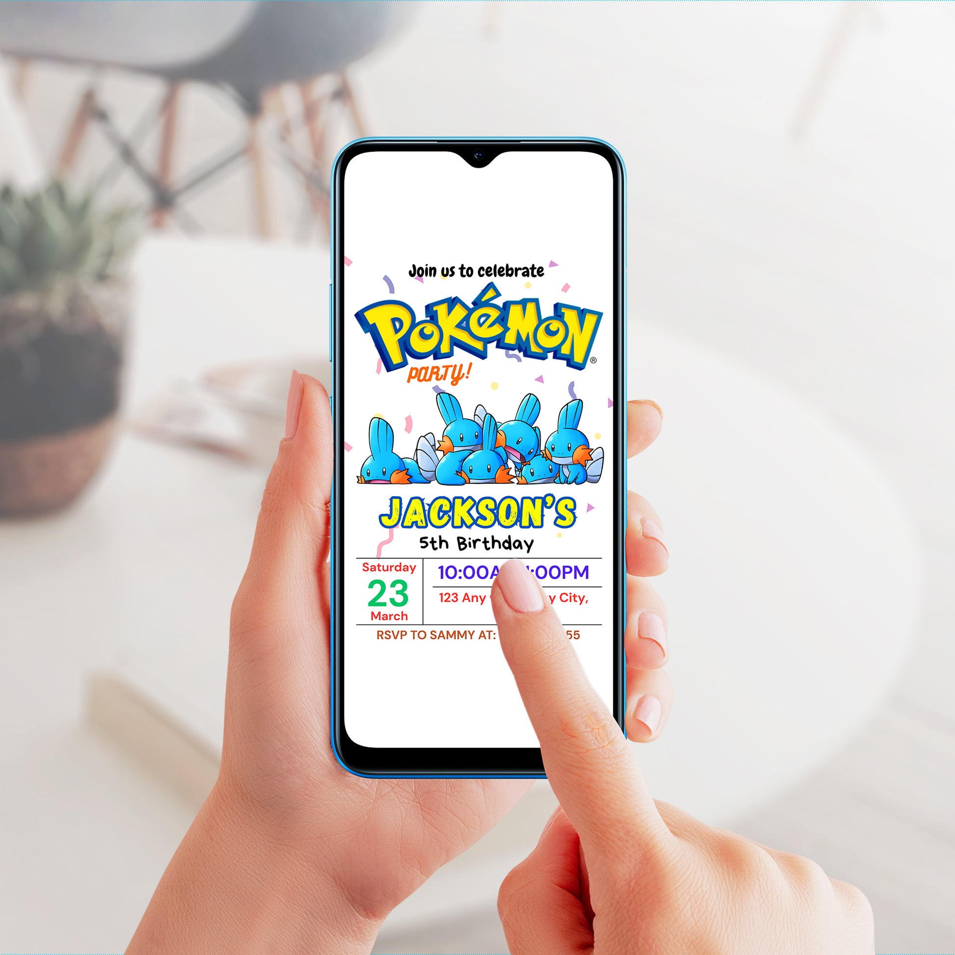 Mudkip Birthday Invitation Template | Pokemon Invite - CreativeRino