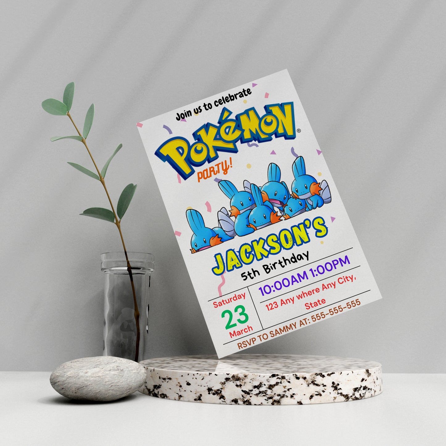 Mudkip Birthday Invitation Template | Pokemon Invite - CreativeRino