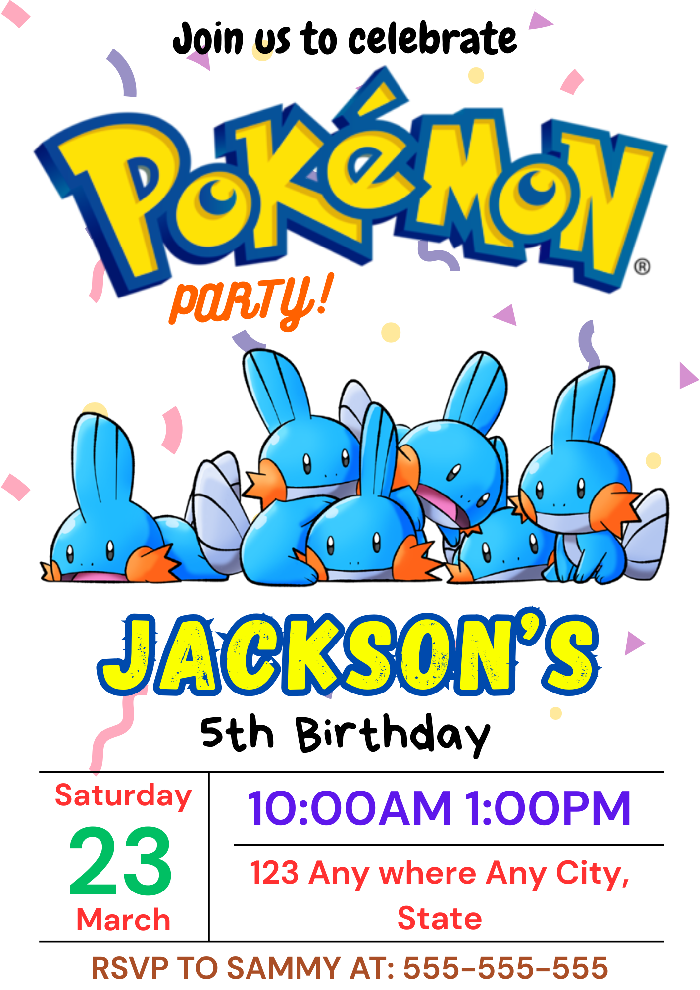 Mudkip Birthday Invitation Template | Pokemon Invite - CreativeRino