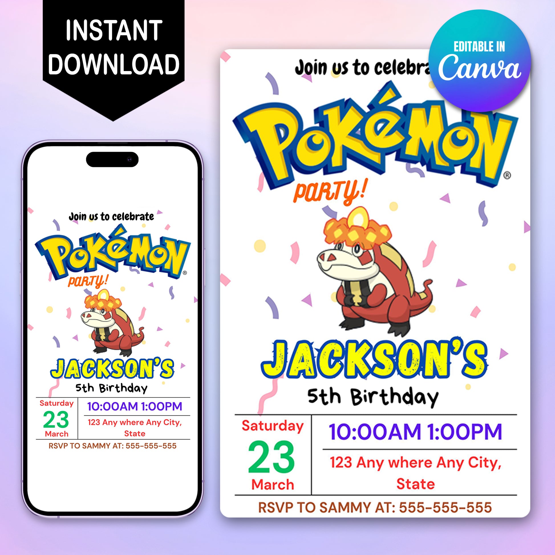 Crocalor Birthday Invitation Template | Pokemon Invite - CreativeRino
