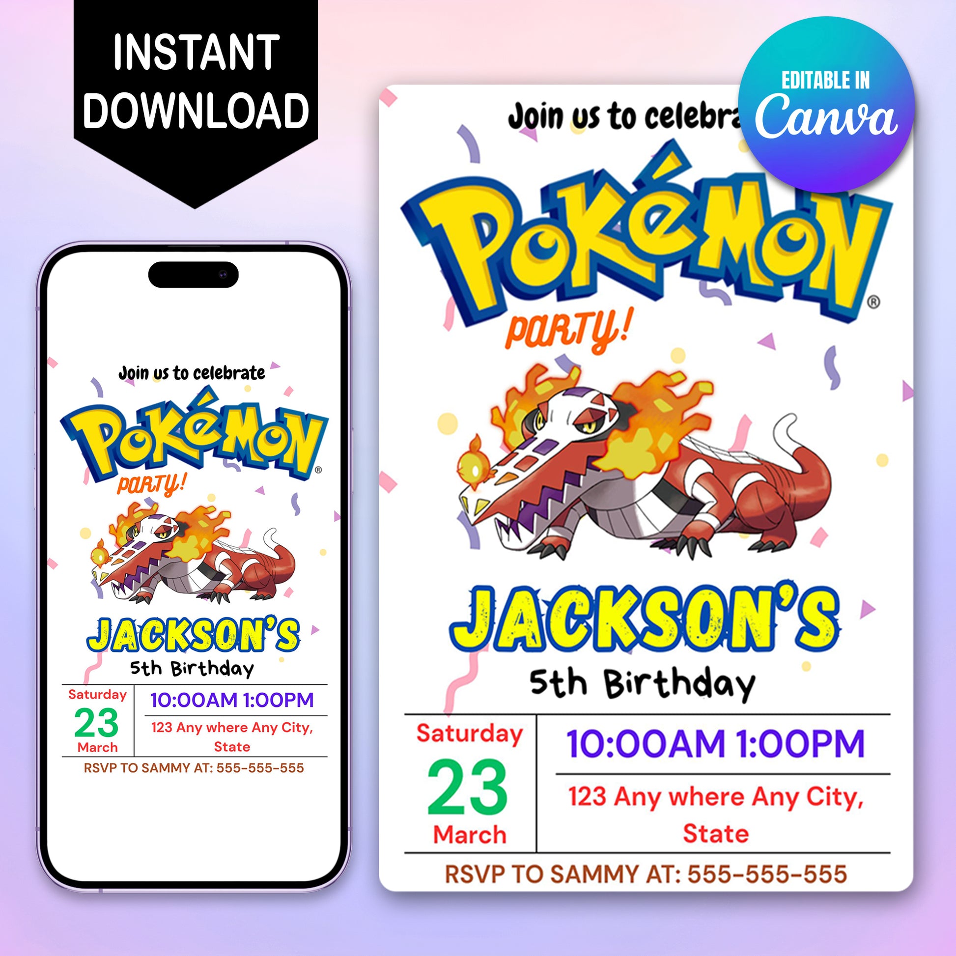 Skeledirge Birthday Invitation Template | Pokemon Invite - CreativeRino