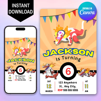 Skeledirge Pokemon Birthday Party Invitation Template - CreativeRino