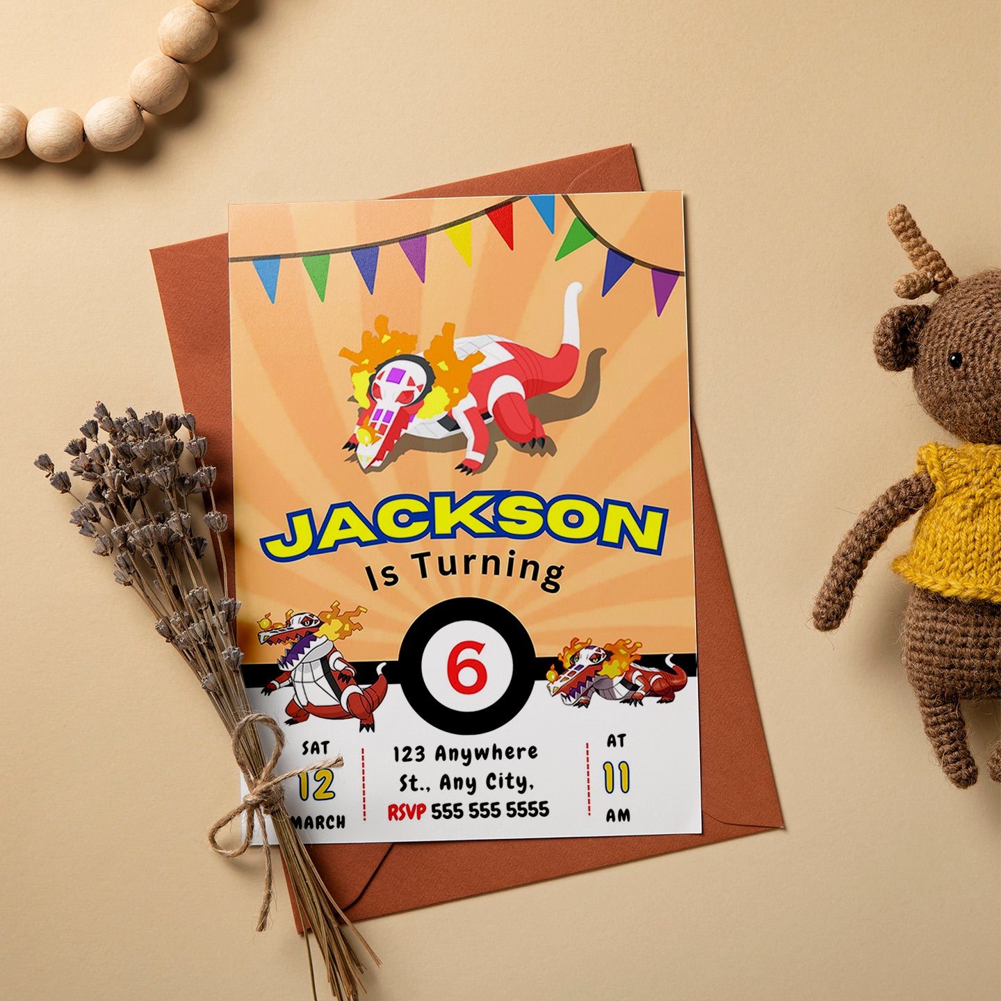 Skeledirge Pokemon Birthday Party Invitation Template - CreativeRino