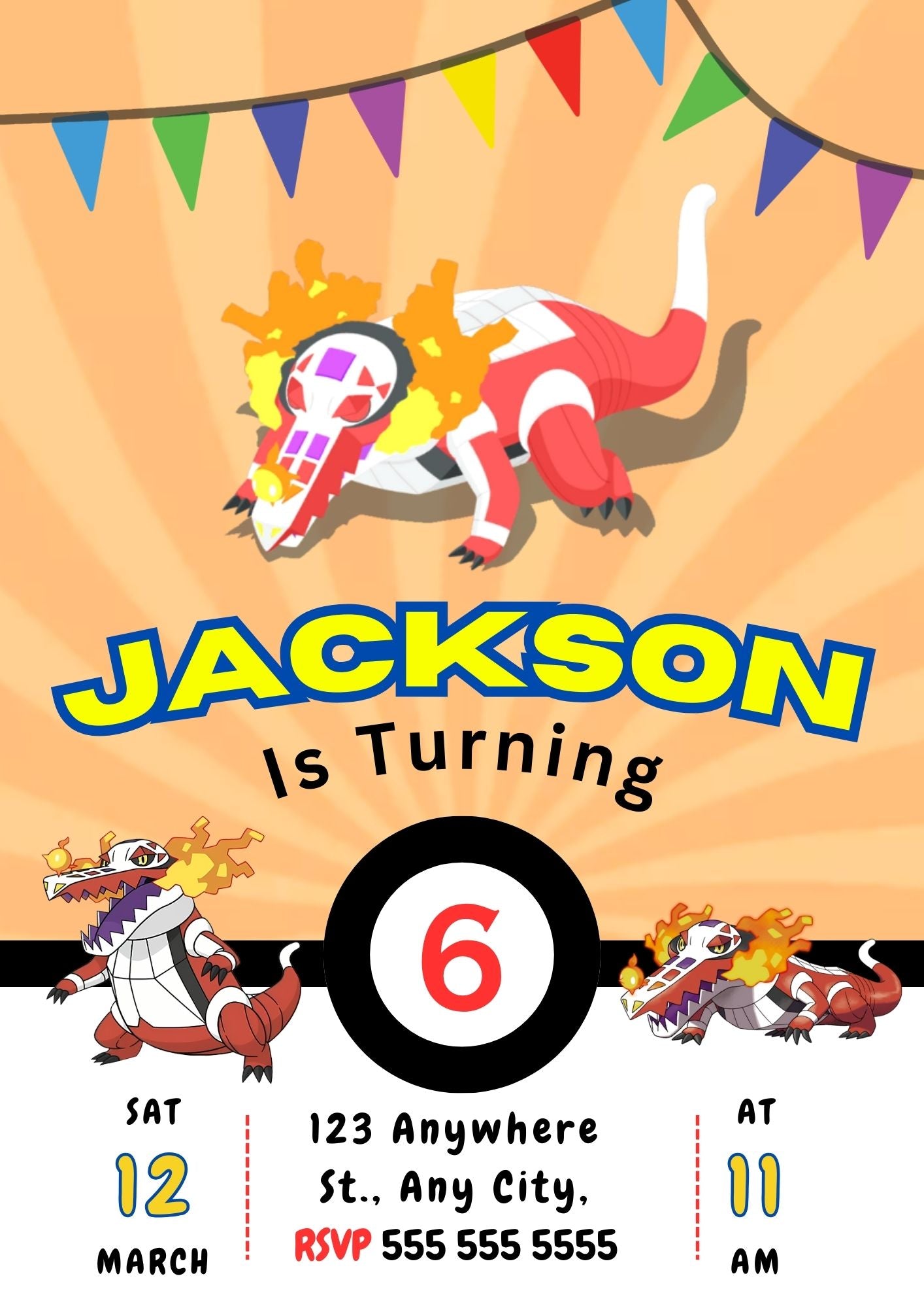 Skeledirge Pokemon Birthday Party Invitation Template - CreativeRino