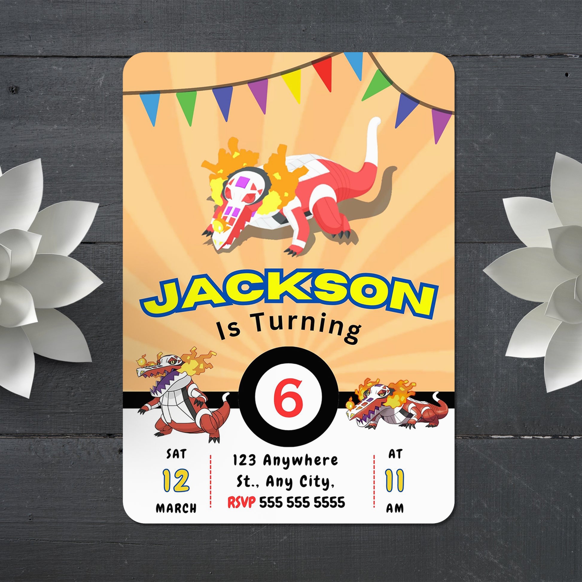Skeledirge Pokemon Birthday Party Invitation Template - CreativeRino
