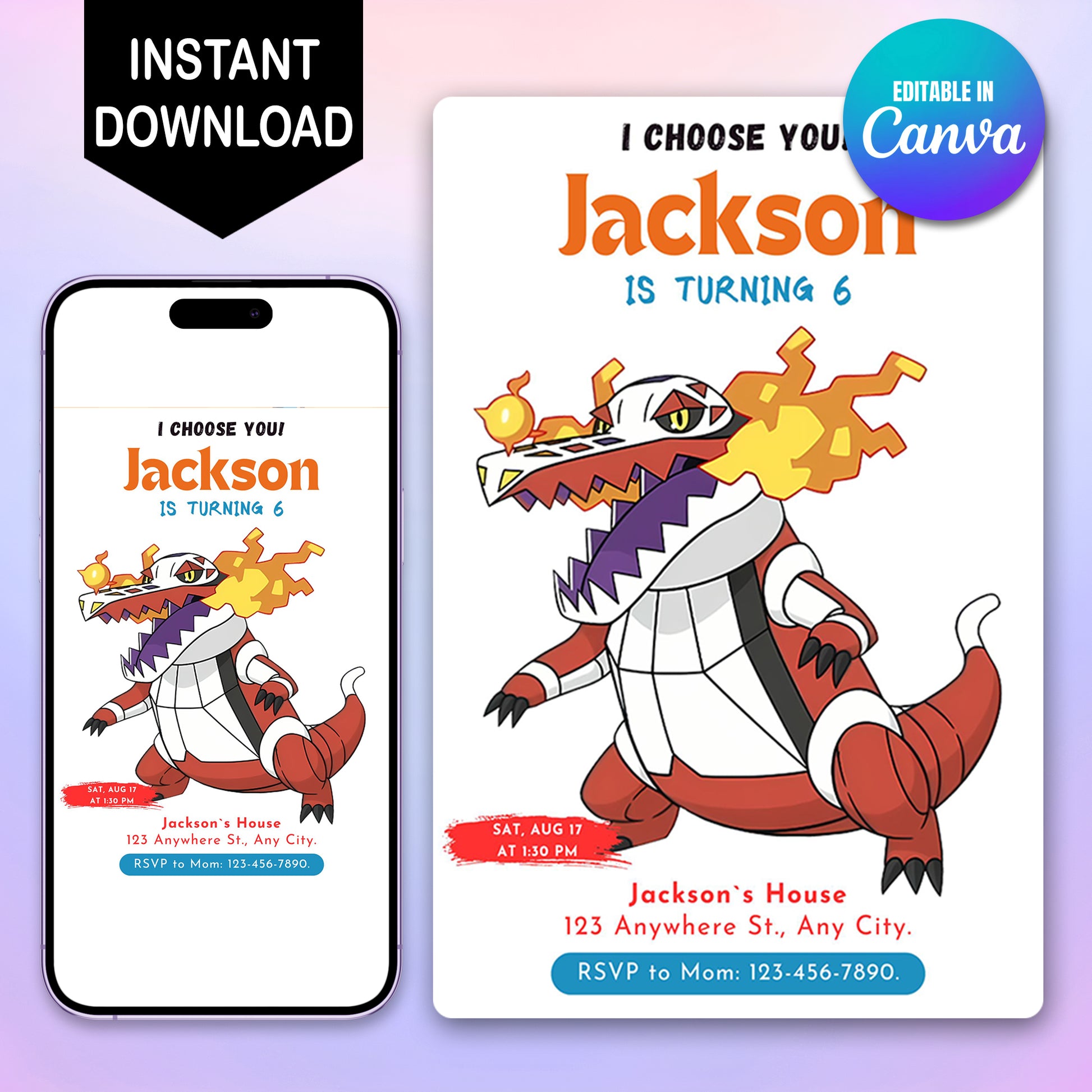 Skeledirge Birthday Party Invitation Template | Pokemon Invite - CreativeRino