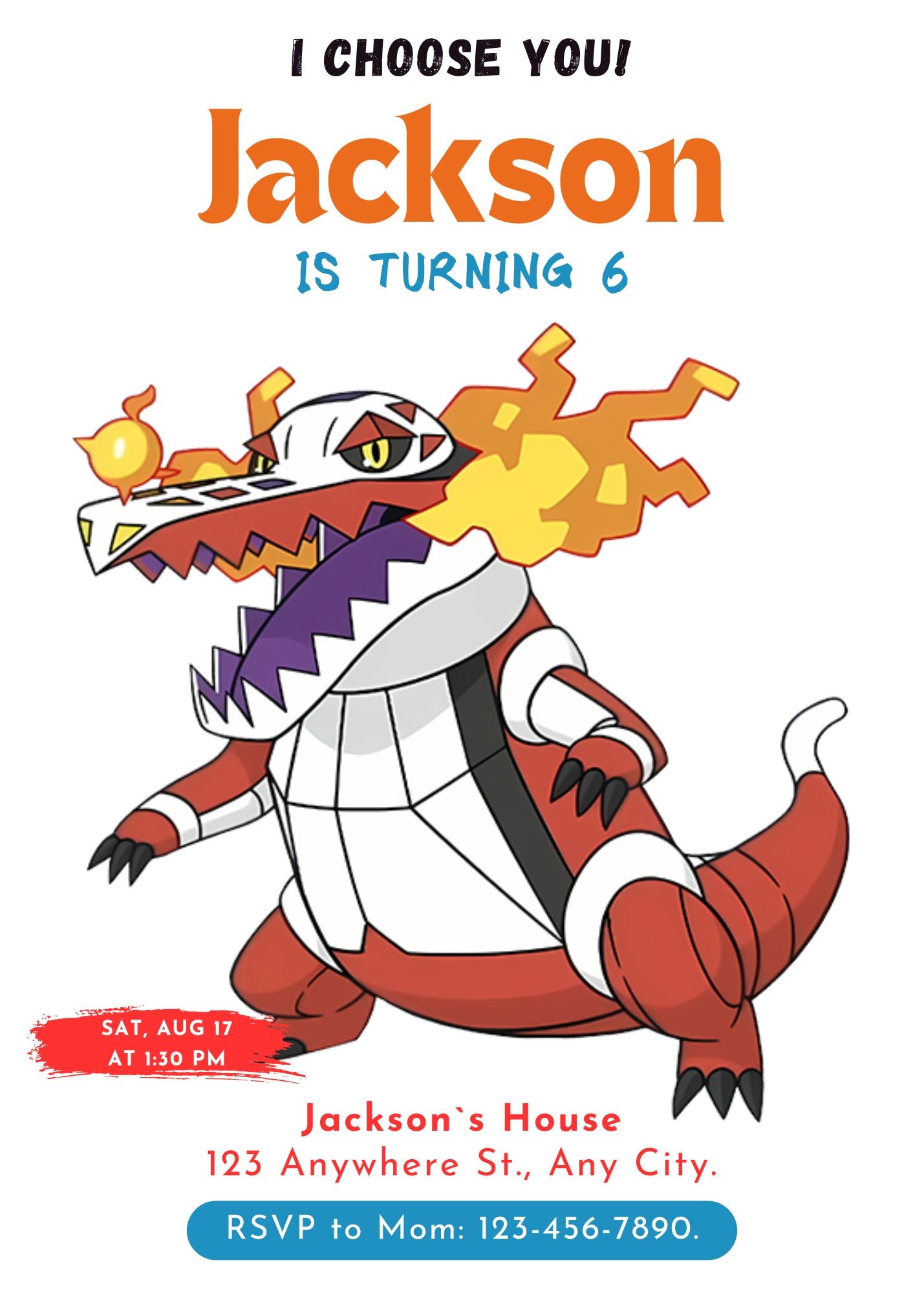 Skeledirge Birthday Party Invitation Template | Pokemon Invite - CreativeRino
