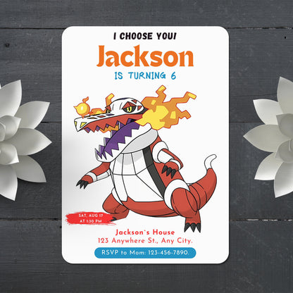 Skeledirge Birthday Party Invitation Template | Pokemon Invite - CreativeRino