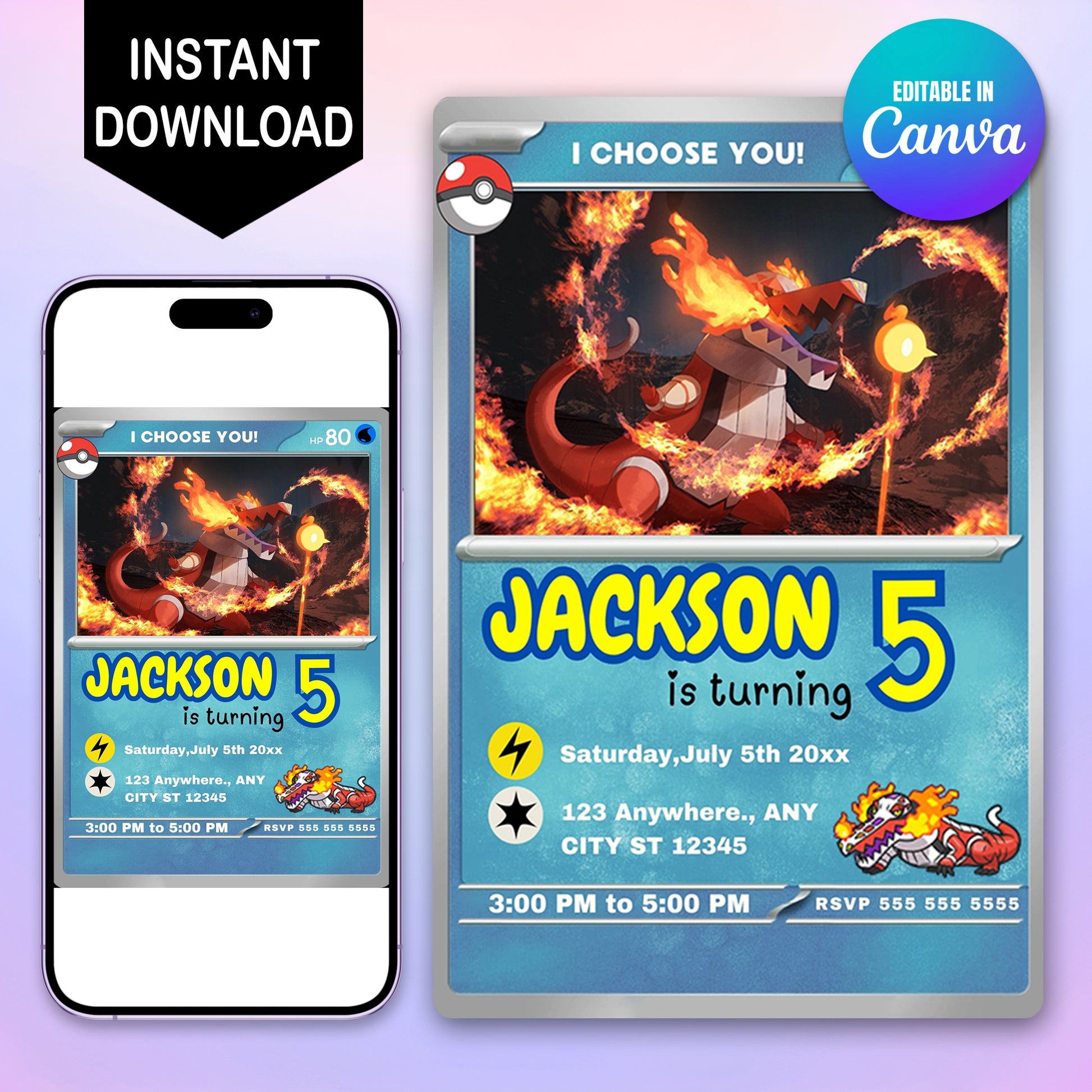 Skeledirge Invitation Template | Pokemon Card Birthday Invite - CreativeRino