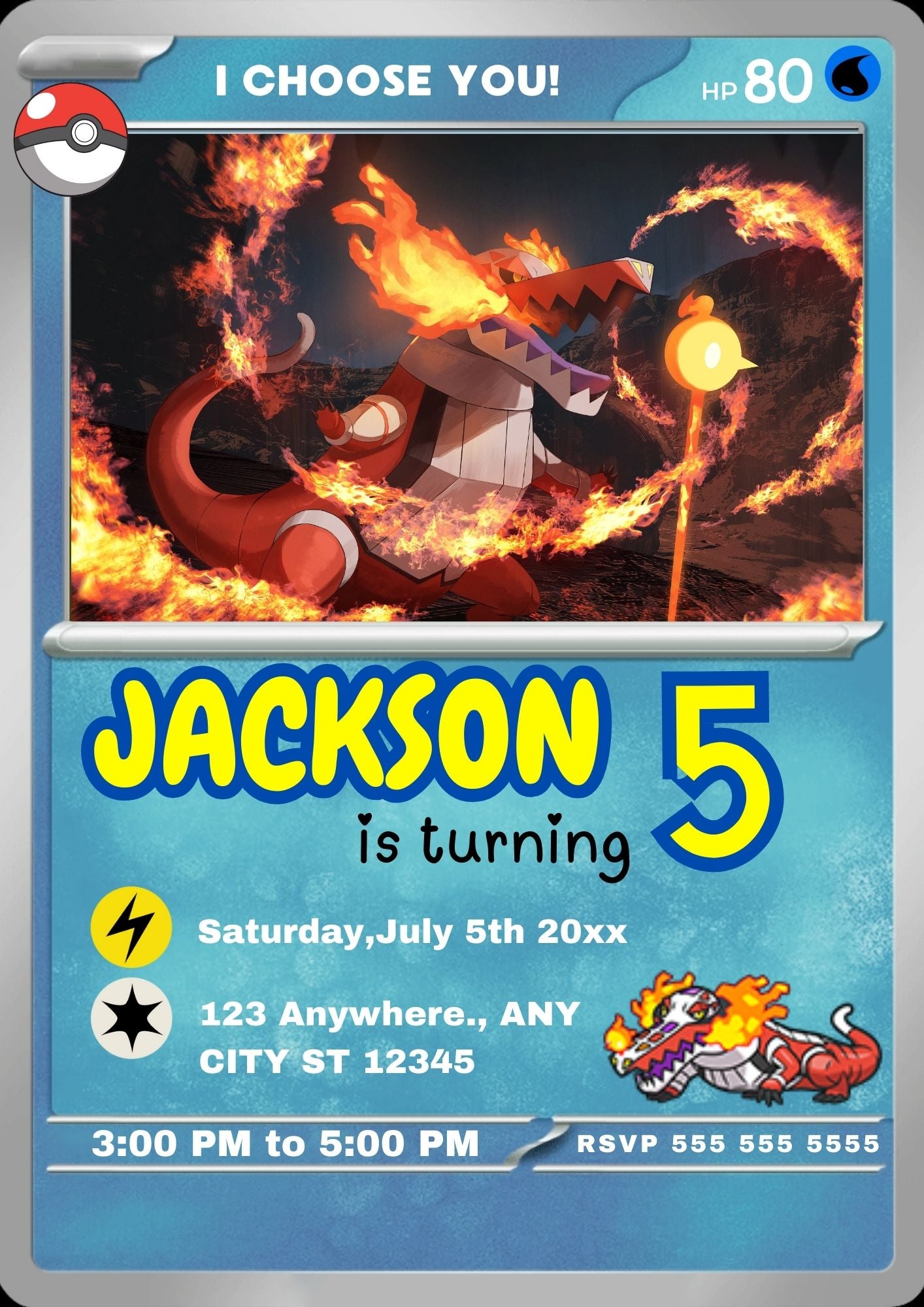 Skeledirge Invitation Template | Pokemon Card Birthday Invite - CreativeRino