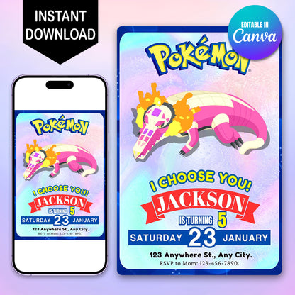 Skeledirge Invitation Template | Pokemon Birthday Invite - CreativeRino
