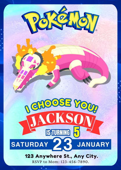 Skeledirge Invitation Template | Pokemon Birthday Invite - CreativeRino