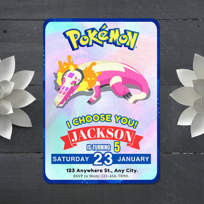 Skeledirge Invitation Template | Pokemon Birthday Invite - CreativeRino