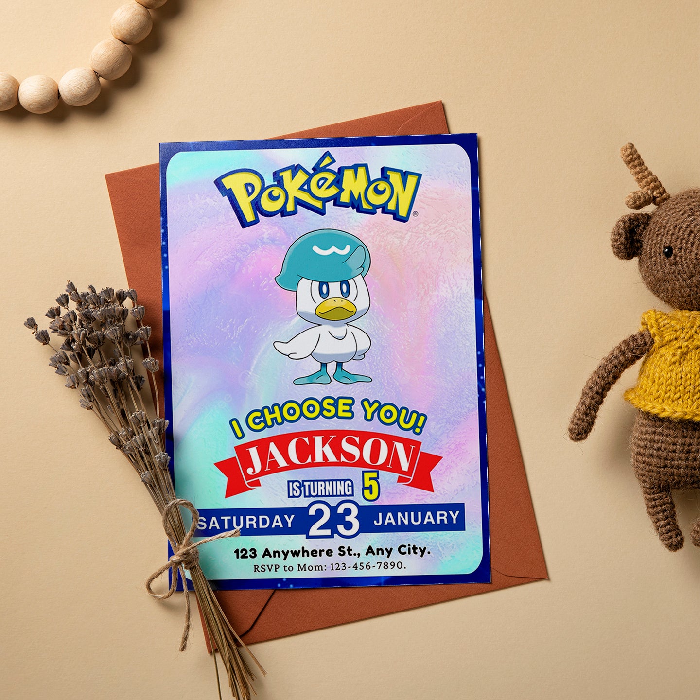 Quaxly Invitation Template | Pokemon Birthday Invite - CreativeRino