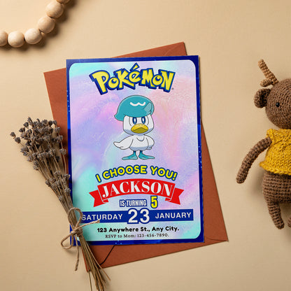 Quaxly Invitation Template | Pokemon Birthday Invite - CreativeRino