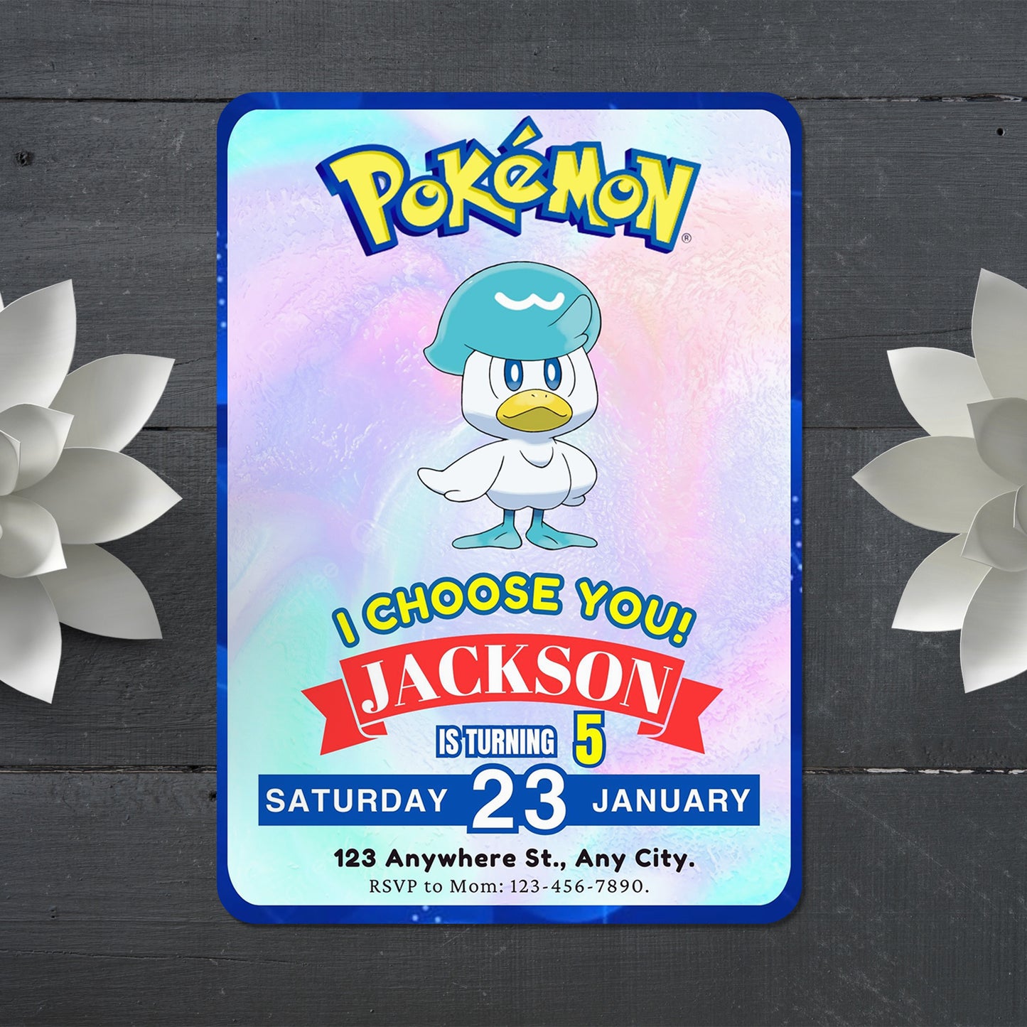Quaxly Invitation Template | Pokemon Birthday Invite - CreativeRino