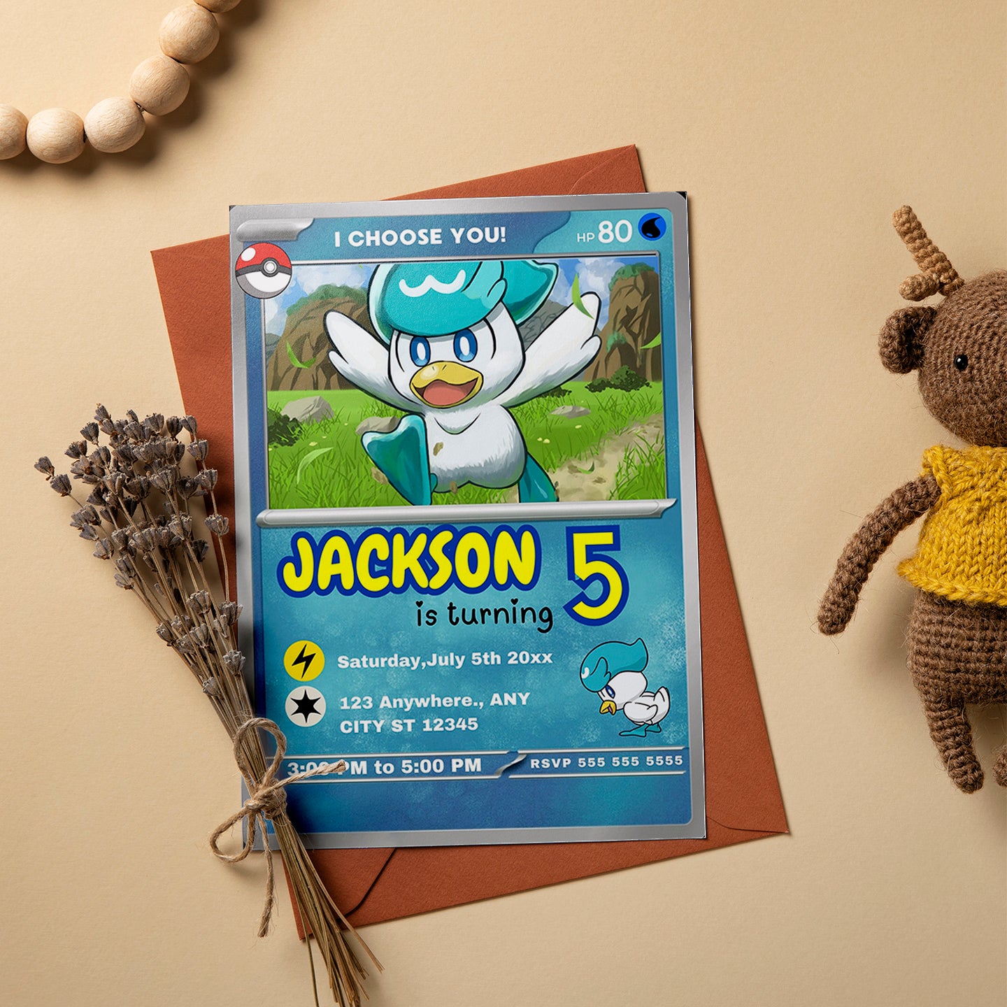 Quaxly Invitation Template | Pokemon Card Birthday Invite - CreativeRino