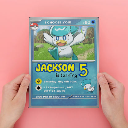 Quaxly Invitation Template | Pokemon Card Birthday Invite - CreativeRino