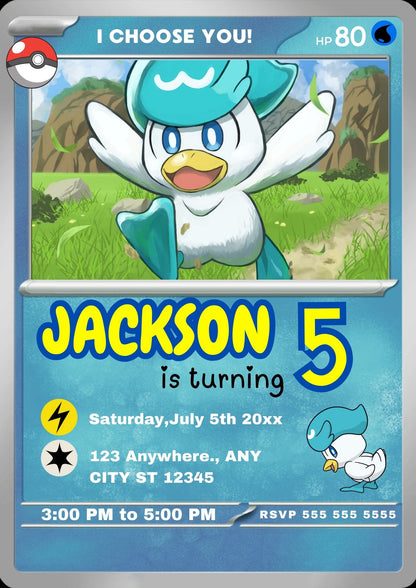 Quaxly Invitation Template | Pokemon Card Birthday Invite - CreativeRino
