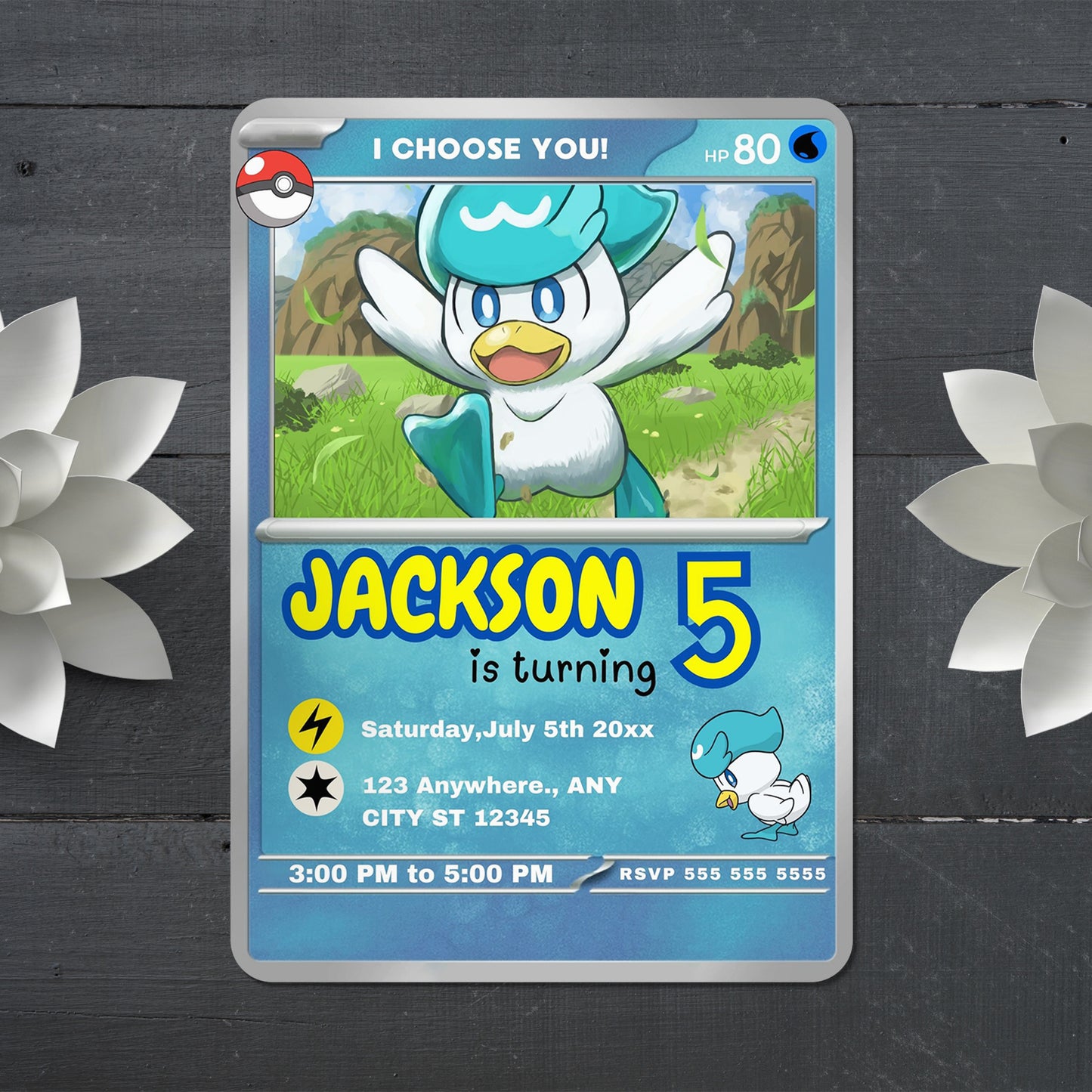 Quaxly Invitation Template | Pokemon Card Birthday Invite - CreativeRino