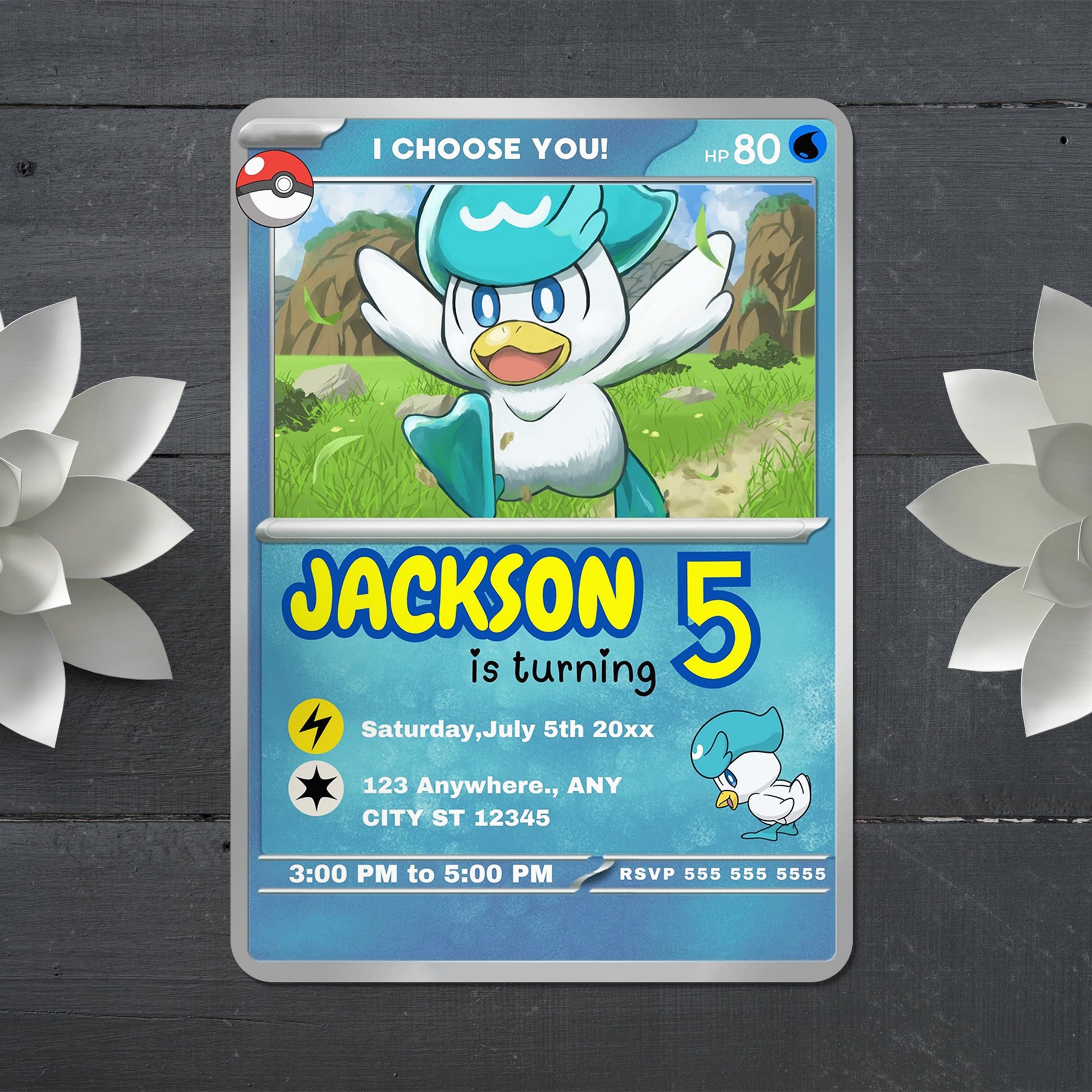 Quaxly Invitation Template | Pokemon Card Birthday Invite - CreativeRino