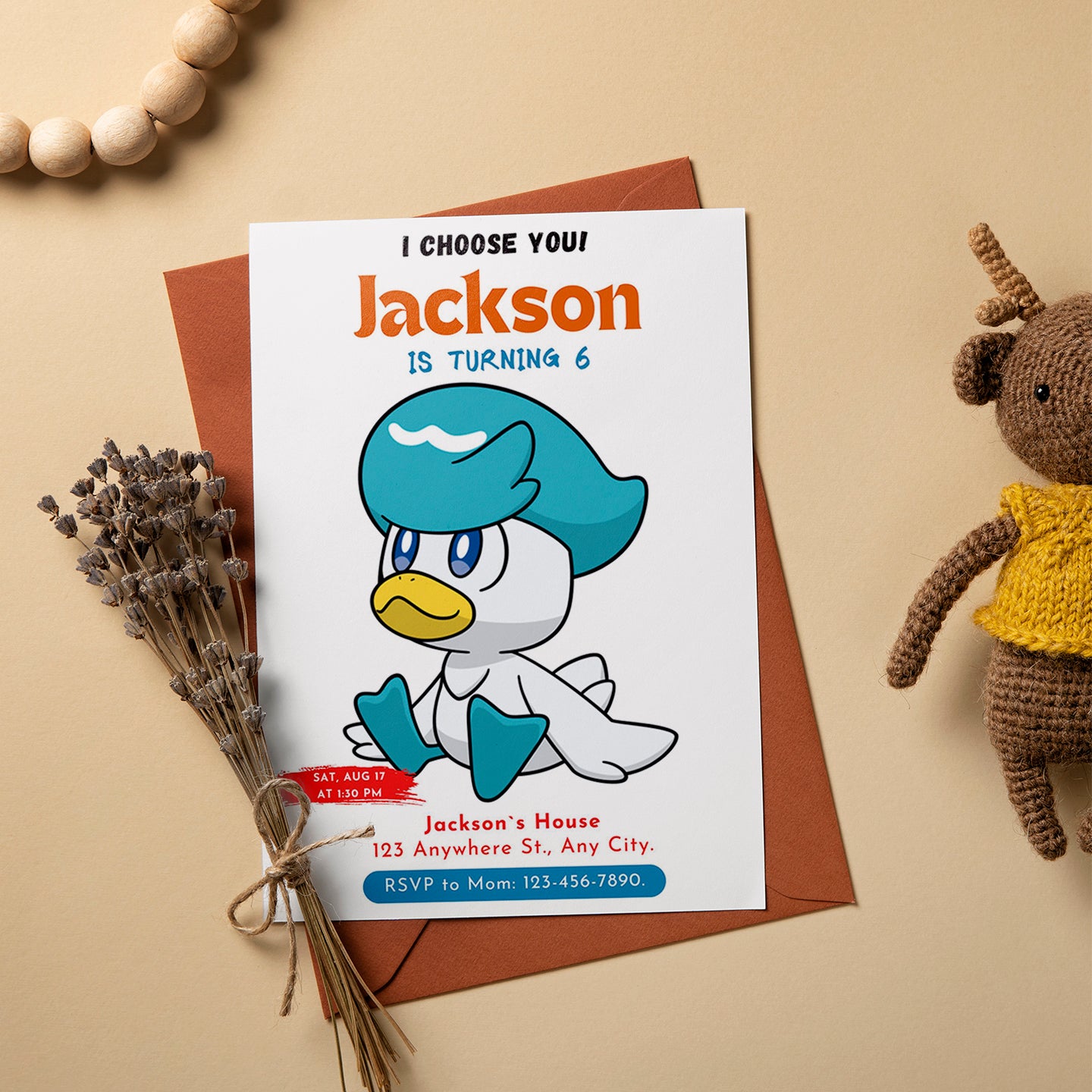 Quaxly Birthday Party Invitation Template | Pokemon Invite - CreativeRino