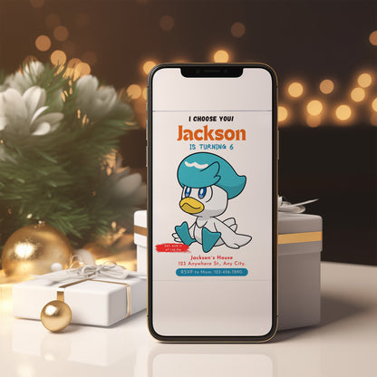 Quaxly Birthday Party Invitation Template | Pokemon Invite - CreativeRino