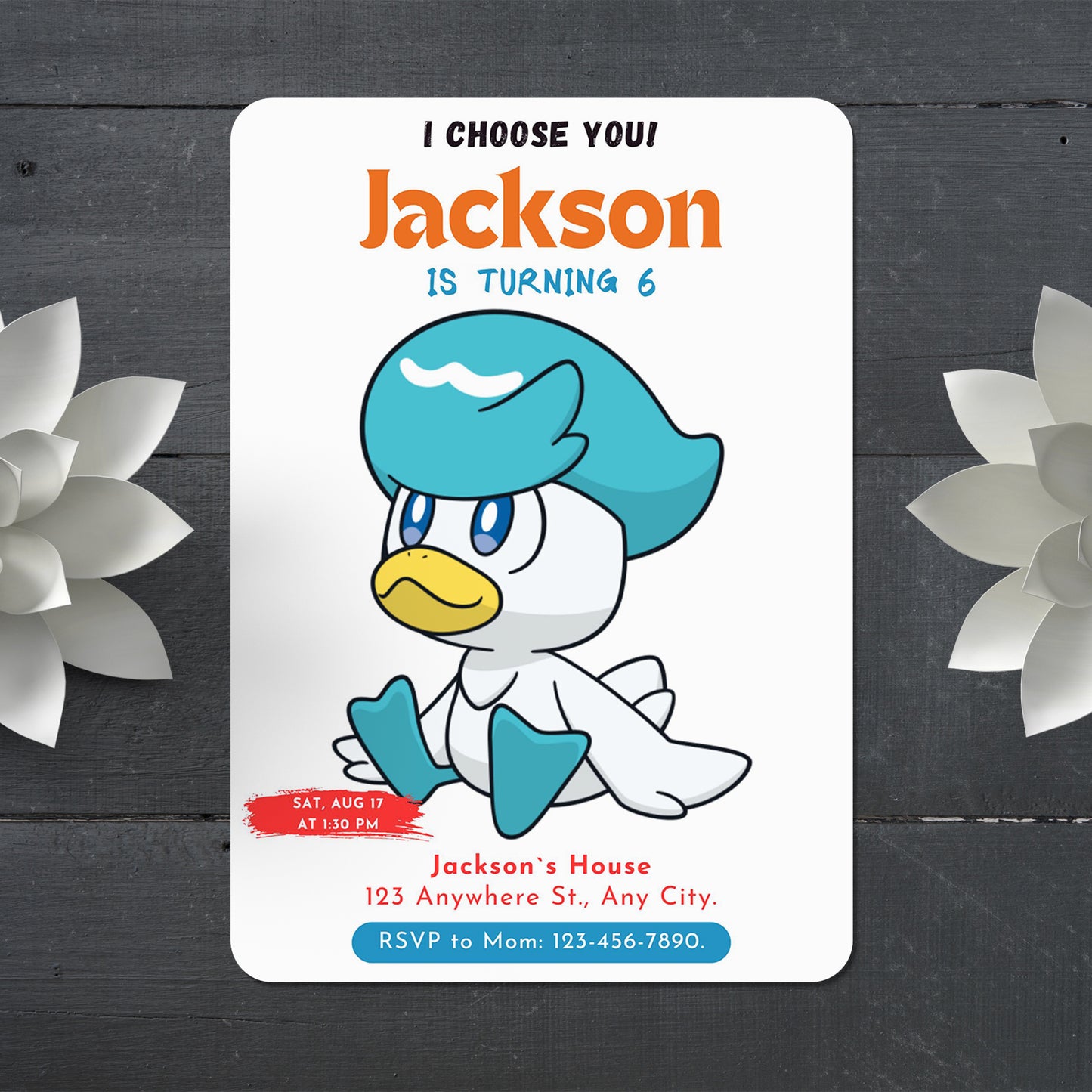 Quaxly Birthday Party Invitation Template | Pokemon Invite - CreativeRino