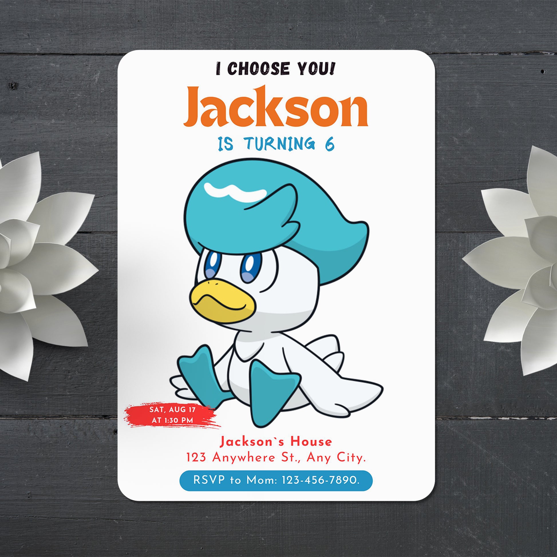 Quaxly Birthday Party Invitation Template | Pokemon Invite - CreativeRino
