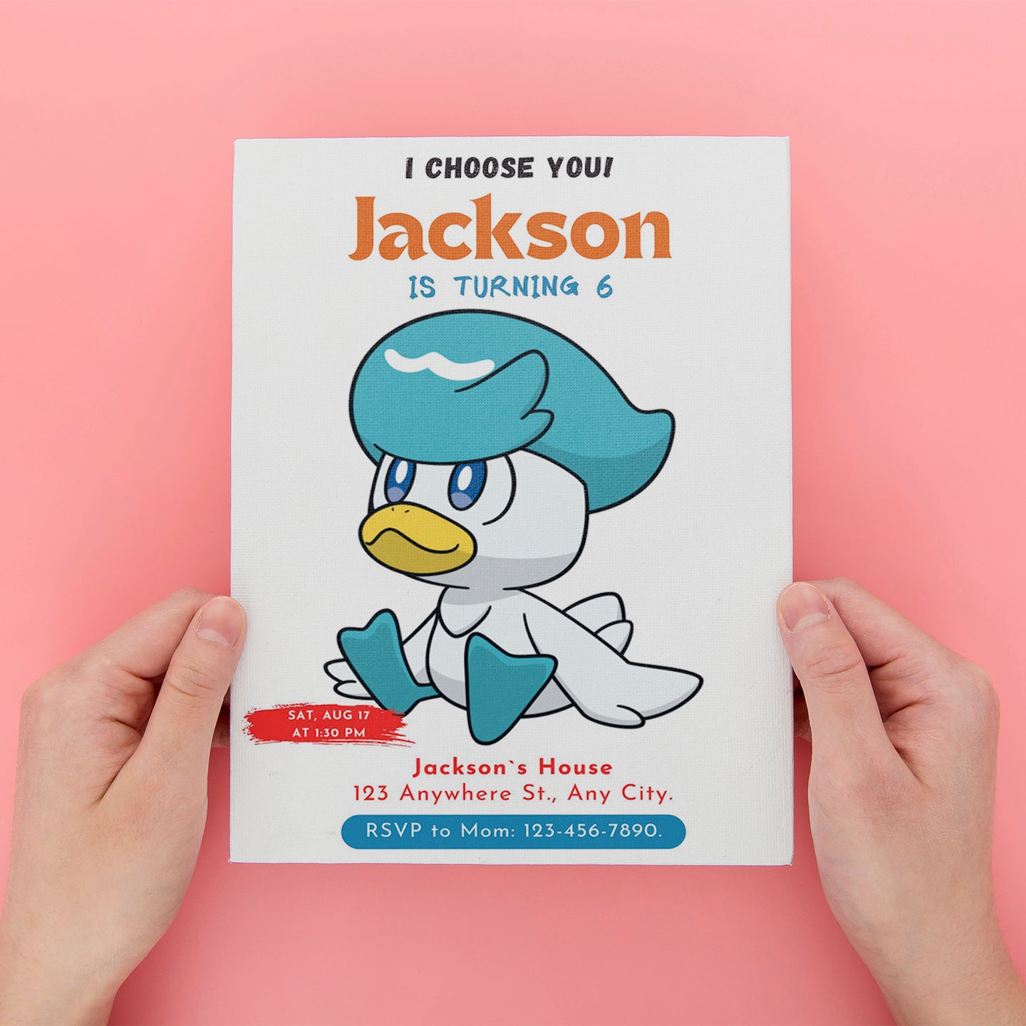 Quaxly Birthday Party Invitation Template | Pokemon Invite - CreativeRino