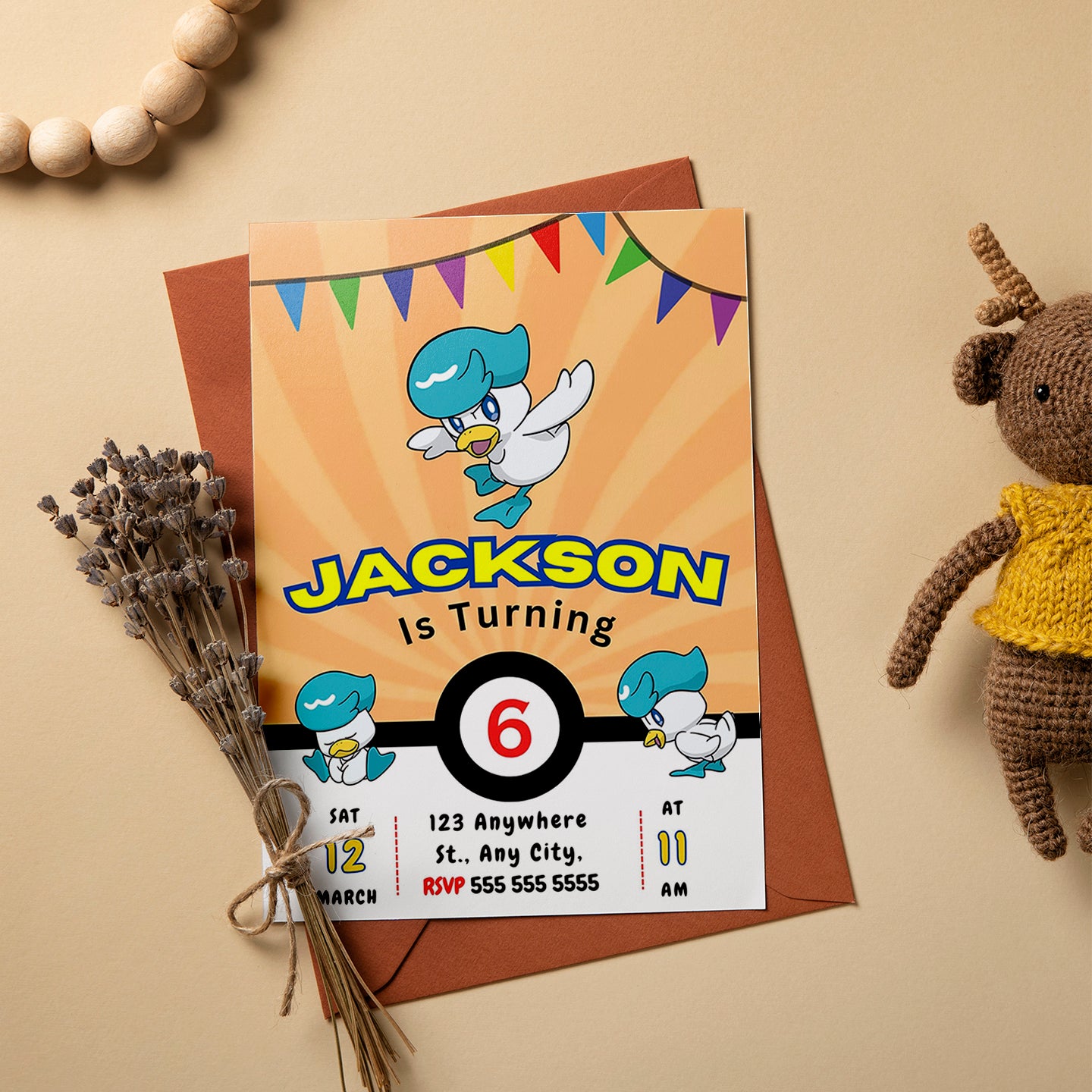 Quaxly Pokemon Birthday Party Invitation Template - CreativeRino